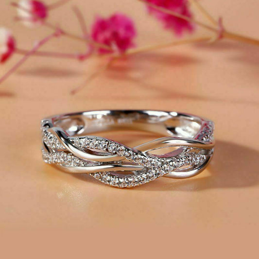 0.75 Ct Round Cut White Diamond 14K White Gold Over On 925 Silver Engagement Wedding Band Ring