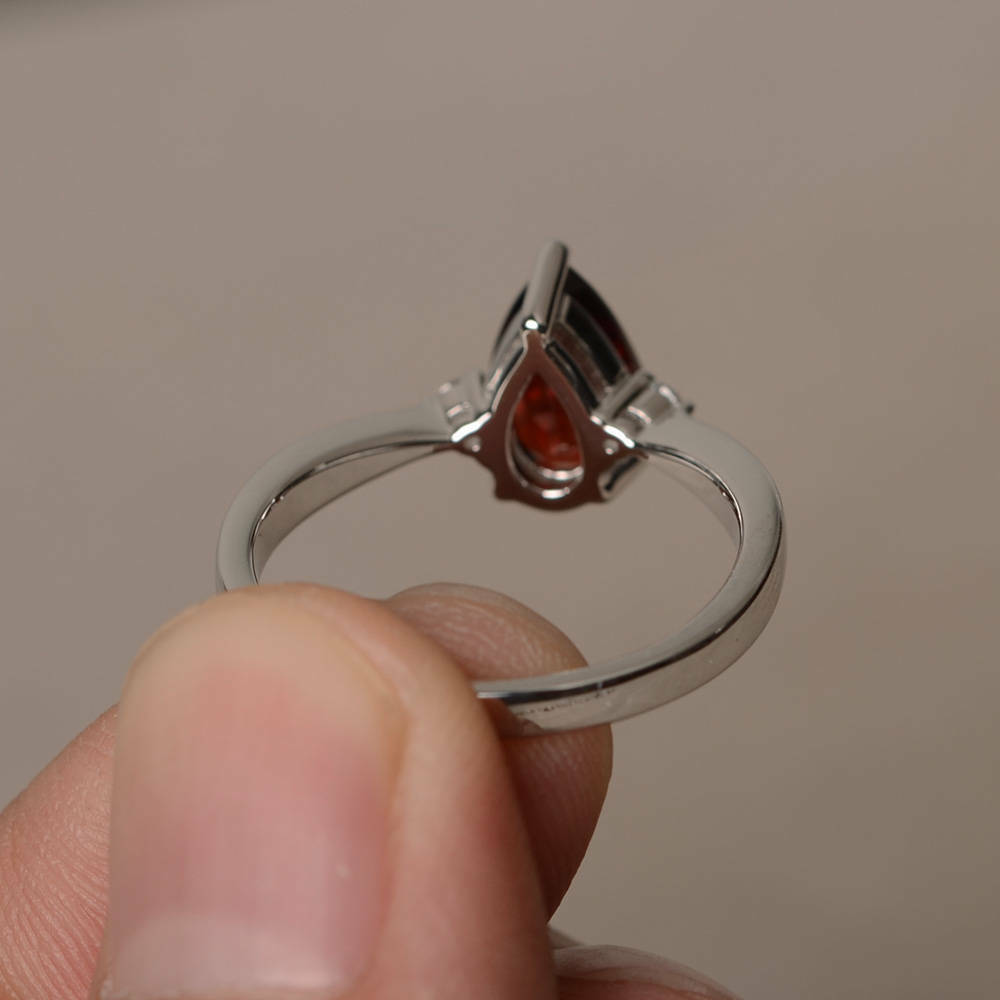 1.20 Ct Pear Cut Red Garnet July Birthstone 925 Sterling Silver Three-Stone Ring