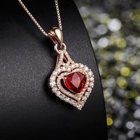 1.20 Ct Heart Cut Ruby Rose Gold Over On 925 Sterling Silver Double Halo Women's Pendant