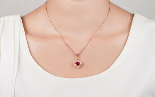 1.20 Ct Heart Cut Ruby Rose Gold Over On 925 Sterling Silver Double Halo Women's Pendant