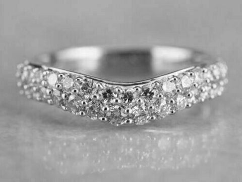 1.00 Ct Round Diamond Curved Wedding Anniversary Band Ring 14k White Gold Over On 925 Sterling Silver