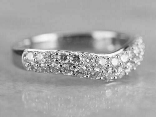 1.00 Ct Round Diamond Curved Wedding Anniversary Band Ring 14k White Gold Over On 925 Sterling Silver