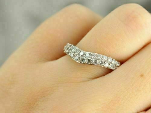 1.00 Ct Round Diamond Curved Wedding Anniversary Band Ring 14k White Gold Over On 925 Sterling Silver