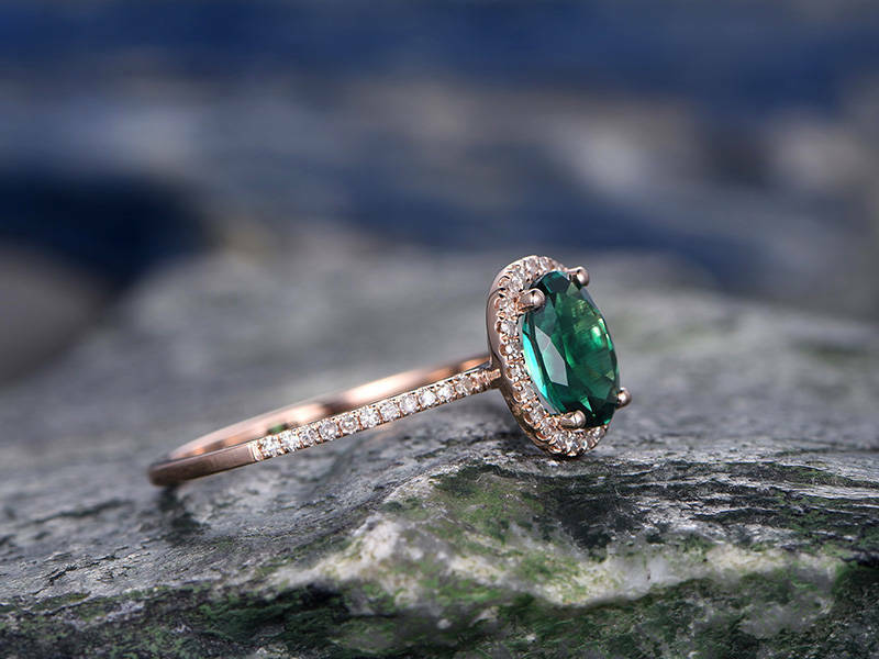 1.75 Ct Oval Cut Green Emerald Rose Gold Over On 925 Sterling Silver Halo Engagement Ring