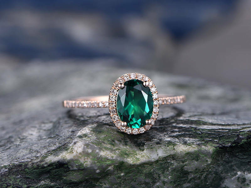 1.75 Ct Oval Cut Green Emerald Rose Gold Over On 925 Sterling Silver Halo Engagement Ring