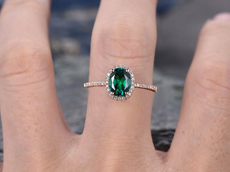 1.75 Ct Oval Cut Green Emerald Rose Gold Over On 925 Sterling Silver Halo Engagement Ring