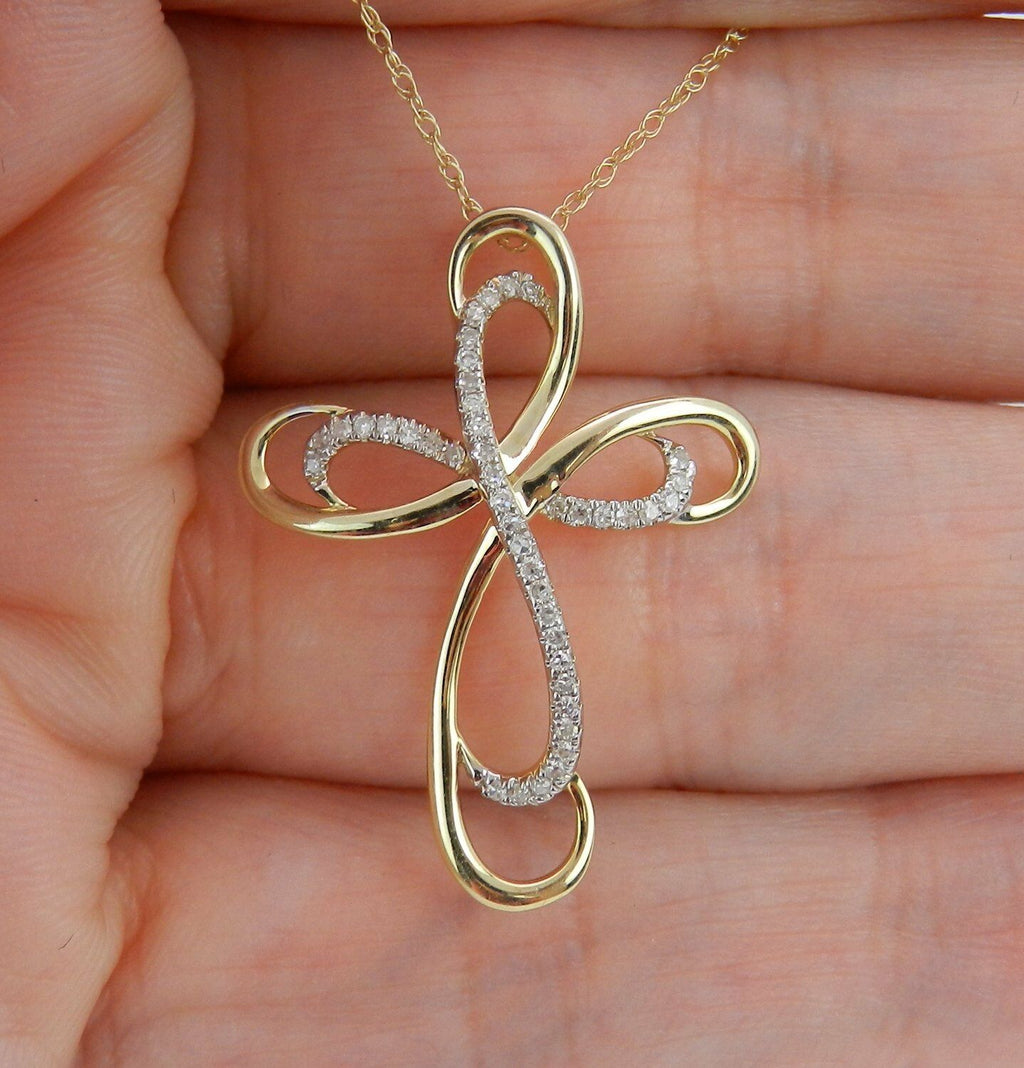 1.20 Ct Round Cut White CZ Jesus Cross Holy Pendant Yellow Gold Over On 925 Sterling Silver