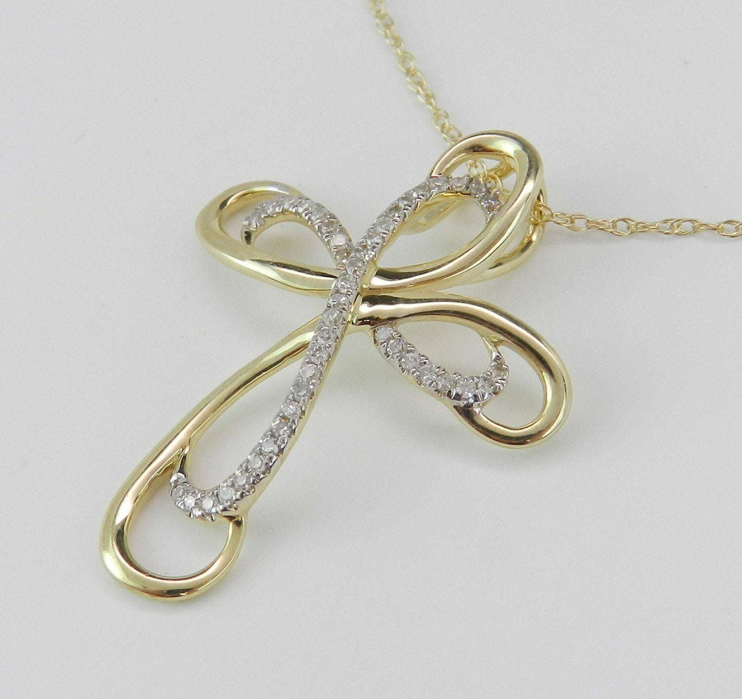 1.20 Ct Round Cut White CZ Jesus Cross Holy Pendant Yellow Gold Over On 925 Sterling Silver