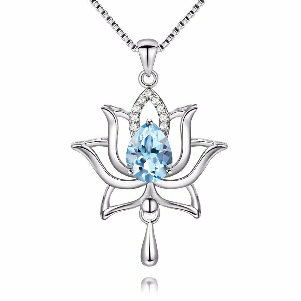 1.20 Ct Pear Cut Aquamarine Elegant Lotus Pendant In 925 Sterling Silver