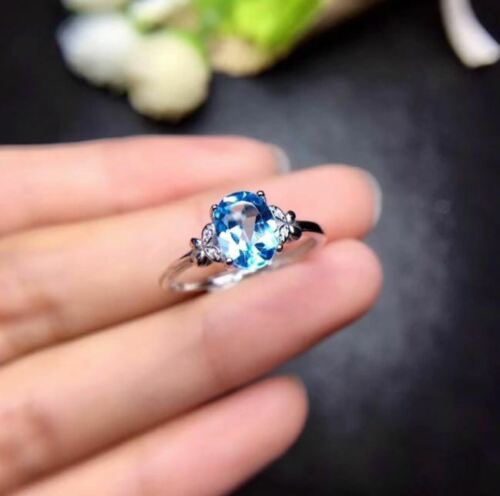 1.25 Ct Oval Cut Blue Topaz Butterfly Engagement Ring 925 Sterling Silver