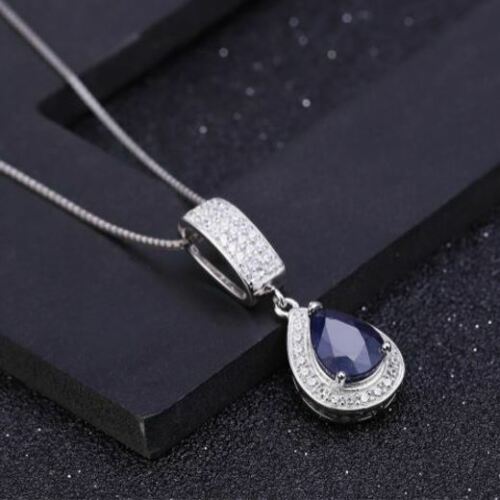 Ct Pear Cut Blue Sapphire Elegant Halo Pendant 925 Sterling