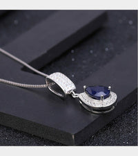 1.29 Ct Pear Cut Blue Sapphire Elegant Halo Pendant 925 Sterling Silver