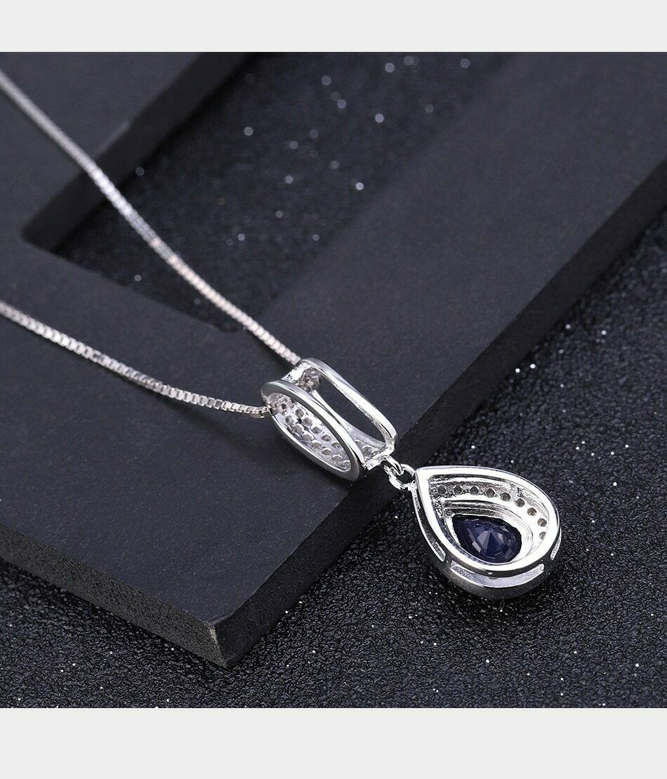 1.29 Ct Pear Cut Blue Sapphire Elegant Halo Pendant 925 Sterling Silver