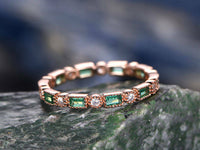 1.20 Ct Green Emerald Diamond Full Eternity Wedding Band Ring 925 Sterling Silver