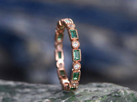 1.20 Ct Green Emerald Diamond Full Eternity Wedding Band Ring 925 Sterling Silver