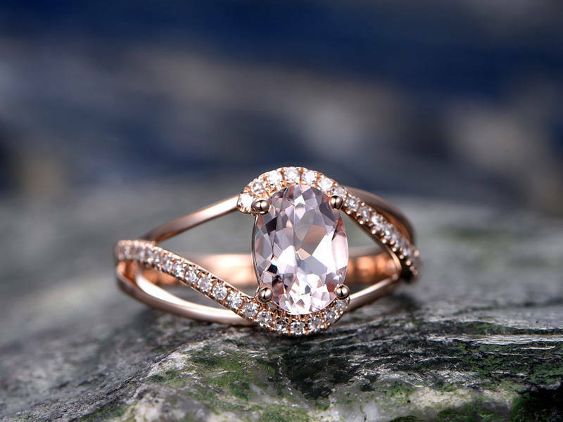 1.25 Ct Oval Cut Peach Morganite Swirl Style Engagement Ring 925 Sterling Silver
