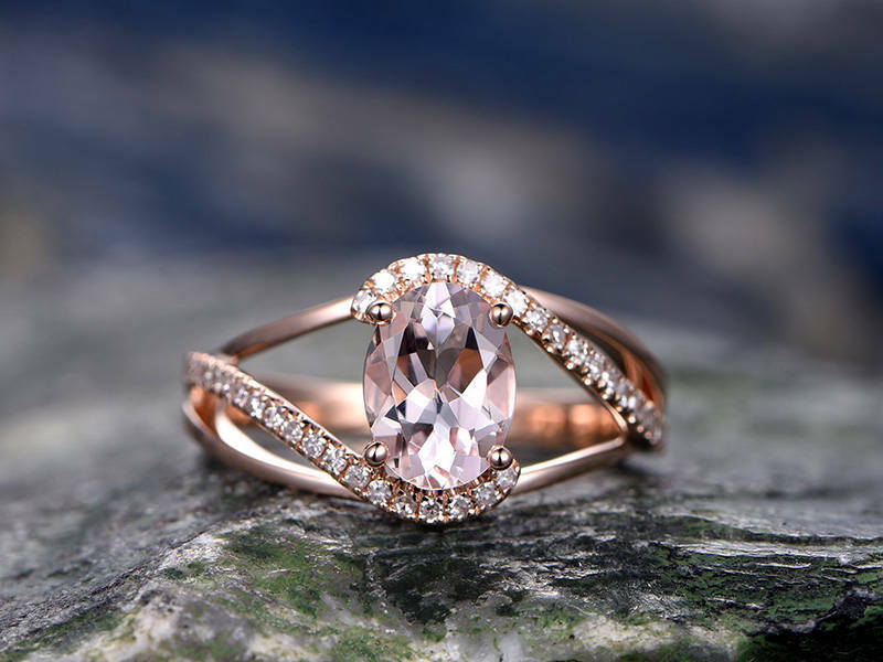 1.25 Ct Oval Cut Peach Morganite Swirl Style Engagement Ring 925 Sterling Silver