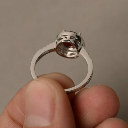 1.20 Ct Round Cut Red Garnet & Diamond 925 Sterling Silver Promise Ring