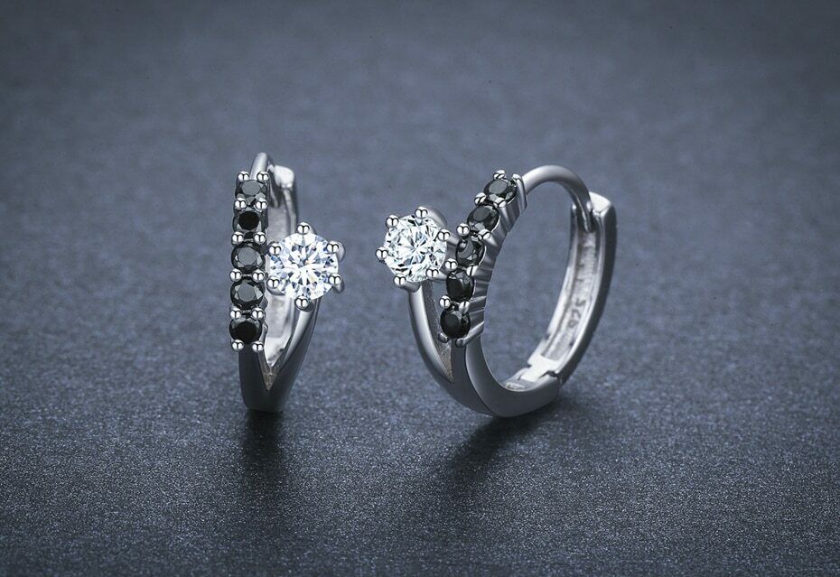 1.30 Ct Round Cut Black & White Diamond Huggie Hoop Earring 925 Sterling Silver
