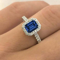 1.35 Ct Emerald Cut Blue Sapphire 14K Yellow Gold Over On 925 Sterling Silver Engagement Wedding Ring
