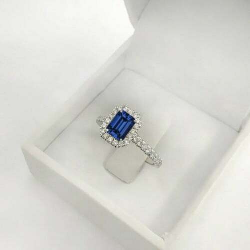 1.35 Ct Emerald Cut Blue Sapphire 14K Yellow Gold Over On 925 Sterling Silver Engagement Wedding Ring