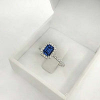 1.35 Ct Emerald Cut Blue Sapphire 14K Yellow Gold Over On 925 Sterling Silver Engagement Wedding Ring