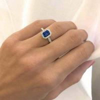 1.35 Ct Emerald Cut Blue Sapphire 14K Yellow Gold Over On 925 Sterling Silver Engagement Wedding Ring