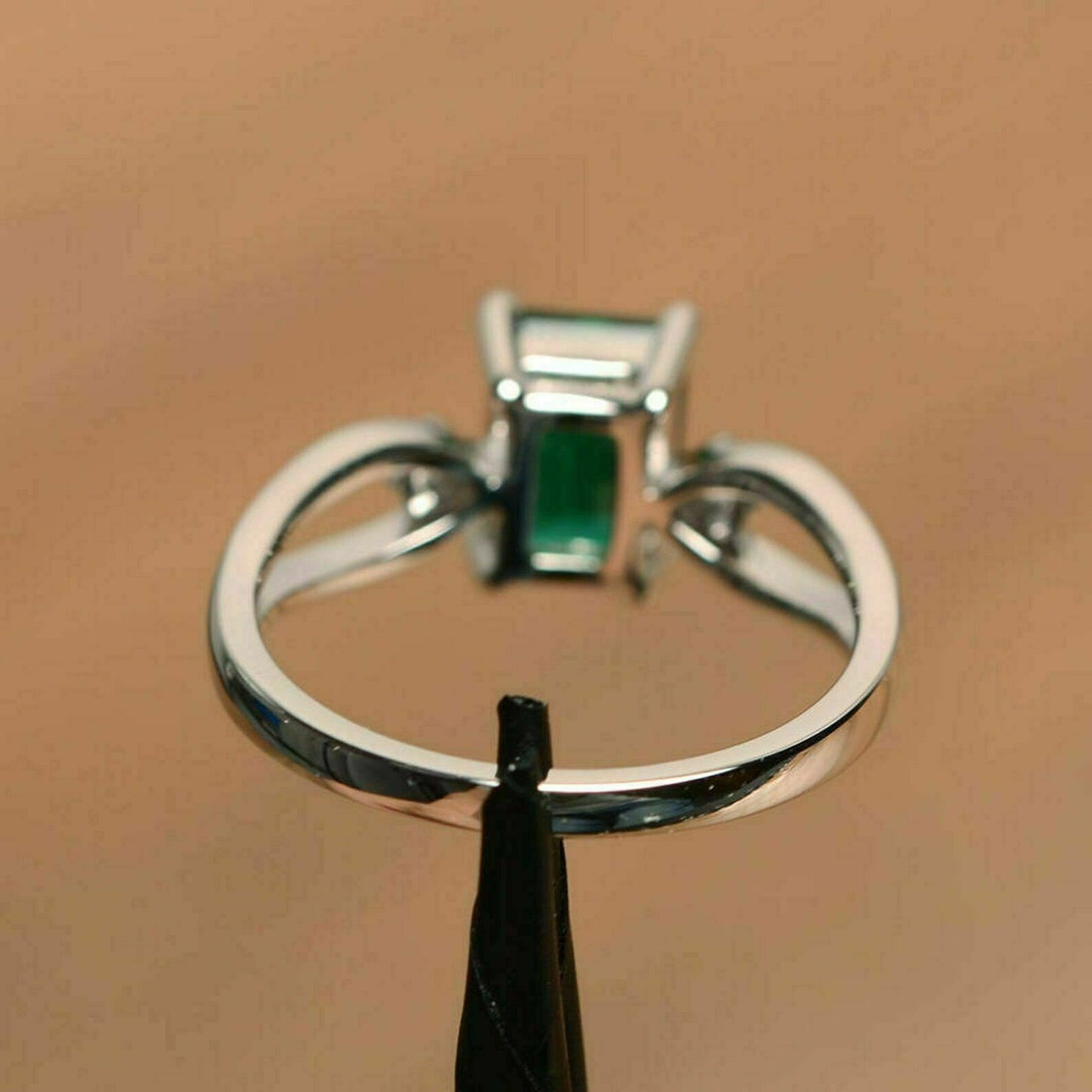 1.50 Ct Emerald Cut Green Emerald Wedding Engagement Ring 925 Sterling Silver