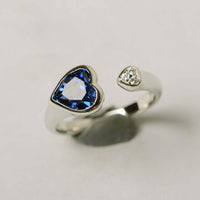 1.50 Ct Heart Cut Blue Sapphire & Round Diamond 925 Sterling Silver Adjustable Love Ring