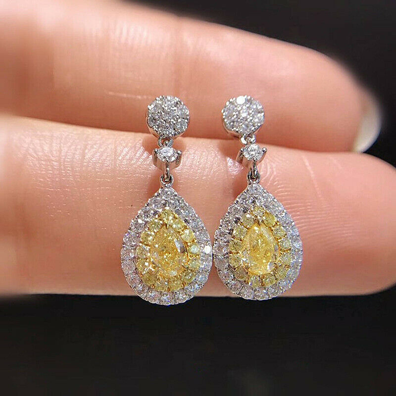 1.50 Ct Pear Cut Yellow Citrine Drop/Dangle Engagement Earrings In 925 Sterling Silver