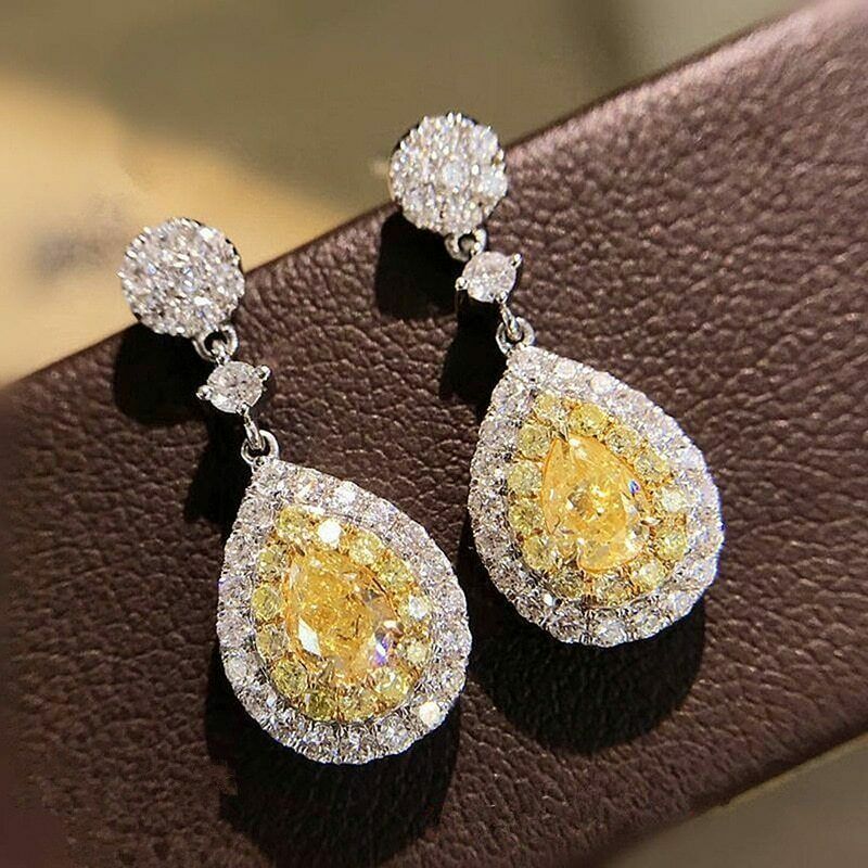 1.50 Ct Pear Cut Yellow Citrine Drop/Dangle Engagement Earrings In 925 Sterling Silver