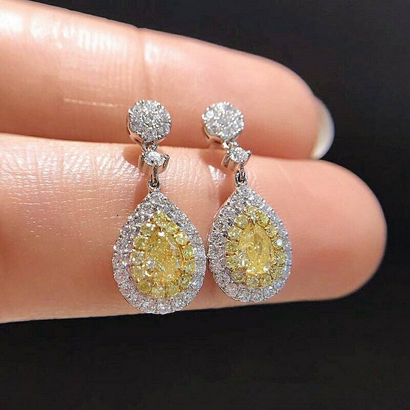 1.50 Ct Pear Cut Yellow Citrine Drop/Dangle Engagement Earrings In 925 Sterling Silver