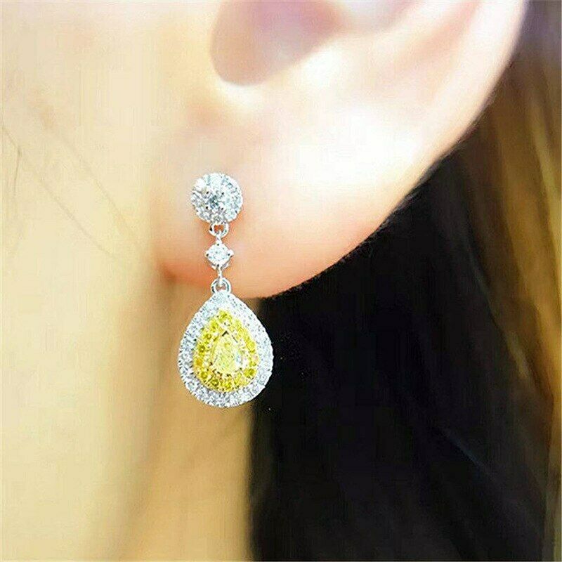 1.50 Ct Pear Cut Yellow Citrine Drop/Dangle Engagement Earrings In 925 Sterling Silver