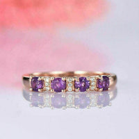 1.50 Ct Round Cut Amethyst Half Eternity Wedding Band Ring 14K Rose Gold Finish On 925 Sterling Silver