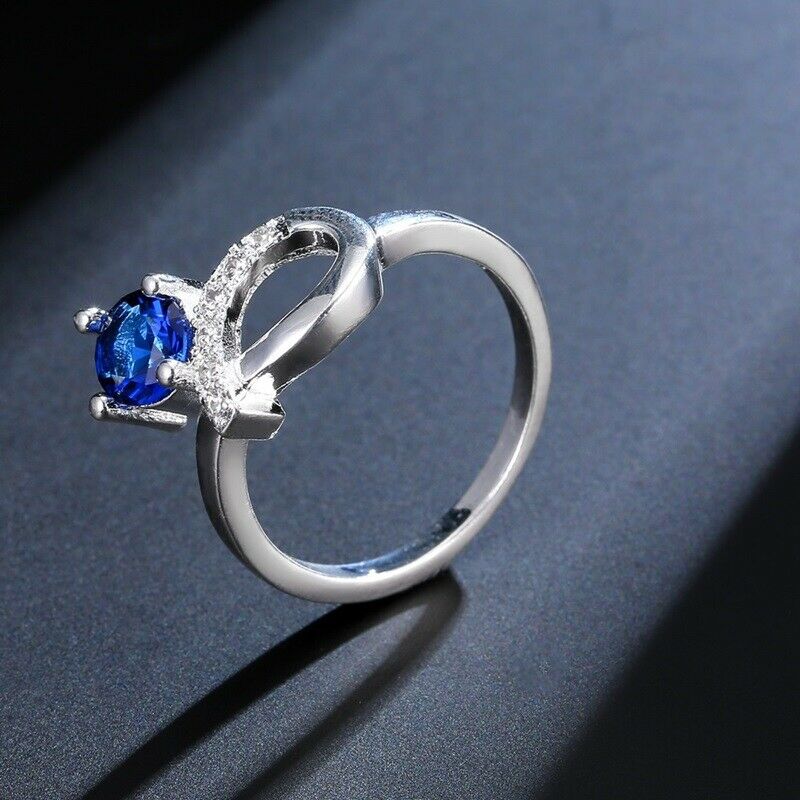 1.50 Ct Round Cut Blue Sapphire Solitaire Engagement Ring 925 Sterling Silver