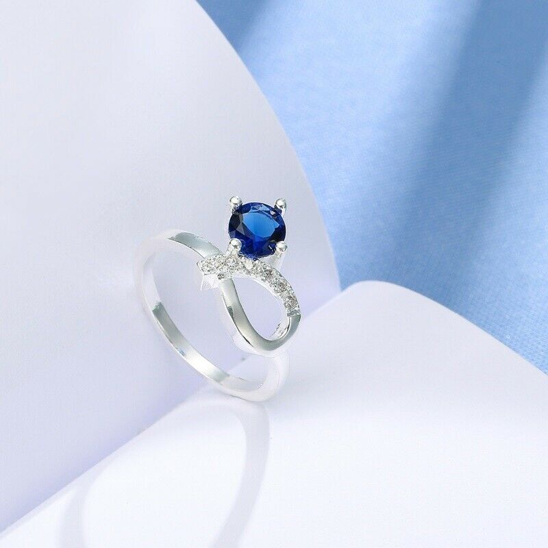 1.50 Ct Round Cut Blue Sapphire Solitaire Engagement Ring 925 Sterling Silver