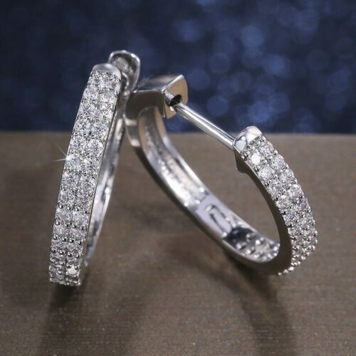 1.50 Ct Round Cut Diamond Huggie Hoop Earrings For Women's 14k White Gold Over On 925 Silver