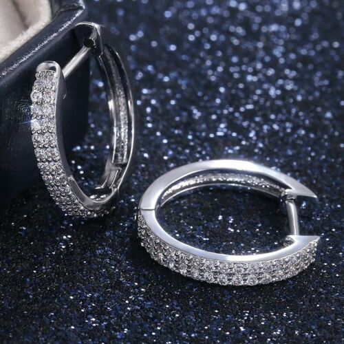 1.50 Ct Round Cut Diamond Huggie Hoop Earrings For Women's 14k White Gold Over On 925 Silver
