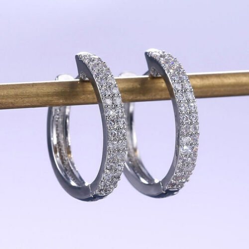1.50 Ct Round Cut Diamond Huggie Hoop Earrings For Women's 14k White Gold Over On 925 Silver