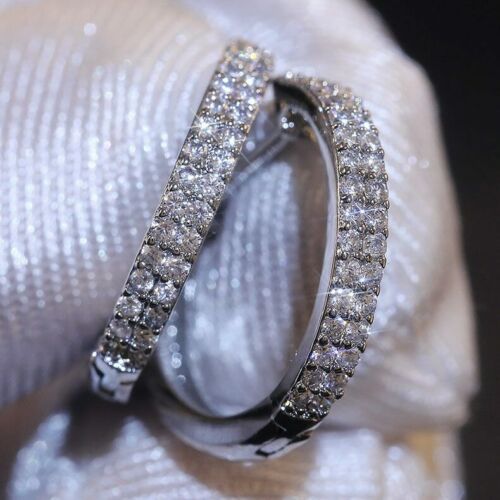 1.50 Ct Round Cut Diamond Huggie Hoop Earrings For Women's 14k White Gold Over On 925 Silver