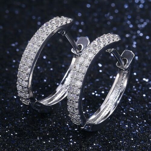 1.50 Ct Round Cut Diamond Huggie Hoop Earrings For Women's 14k White Gold Over On 925 Silver