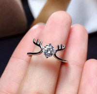 1.50 Ct Round Cut 14K White Gold Over On 925 Sterling Silver Deer Antler Solitaire Ring