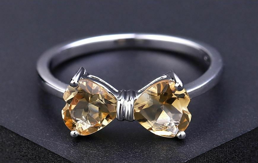 1.56 Ct Heart Cut Citrine 925 Sterling Silver Pretty Bow Knot Promise Ring For Her