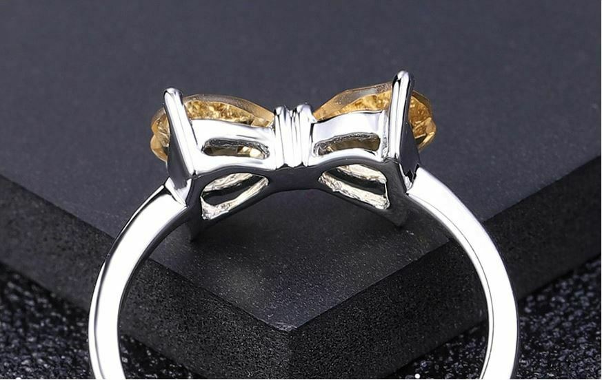 1.56 Ct Heart Cut Citrine 925 Sterling Silver Pretty Bow Knot Promise Ring For Her