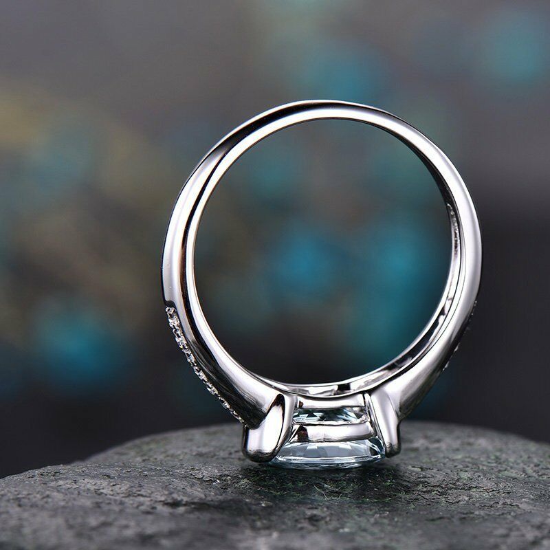 1.20 Ct Oval Cut Aquamarine 925 Sterling Silver Solitaire W/Accents Anniversary Gift Ring
