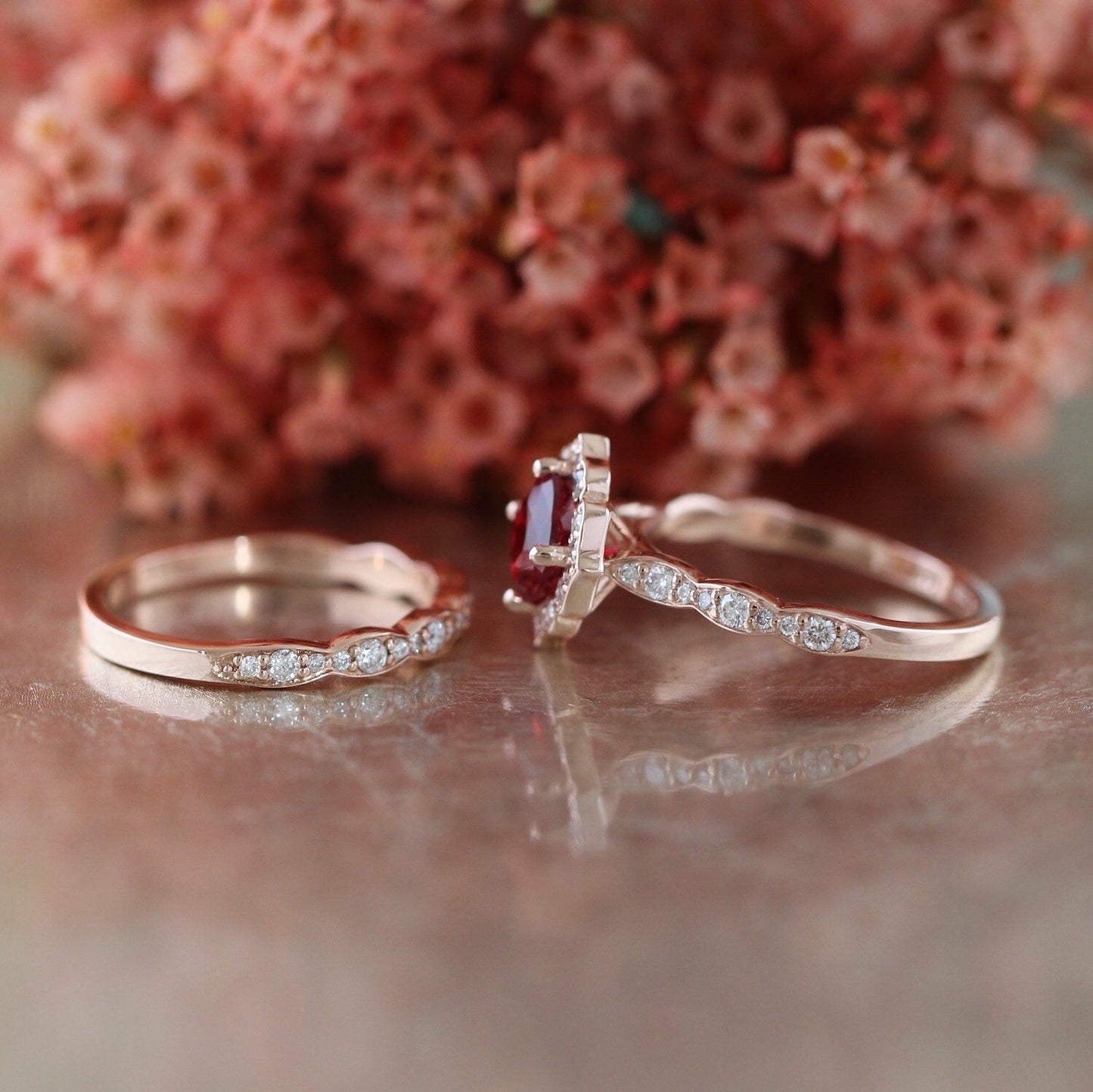 1.5 Ct Cushion Cut Red Garnet Floral Bridal Set Engagement Ring 925 Sterling Silver