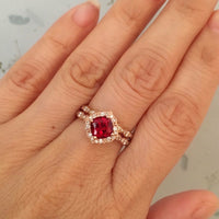 1.5 Ct Cushion Cut Red Garnet Floral Bridal Set Engagement Ring 925 Sterling Silver