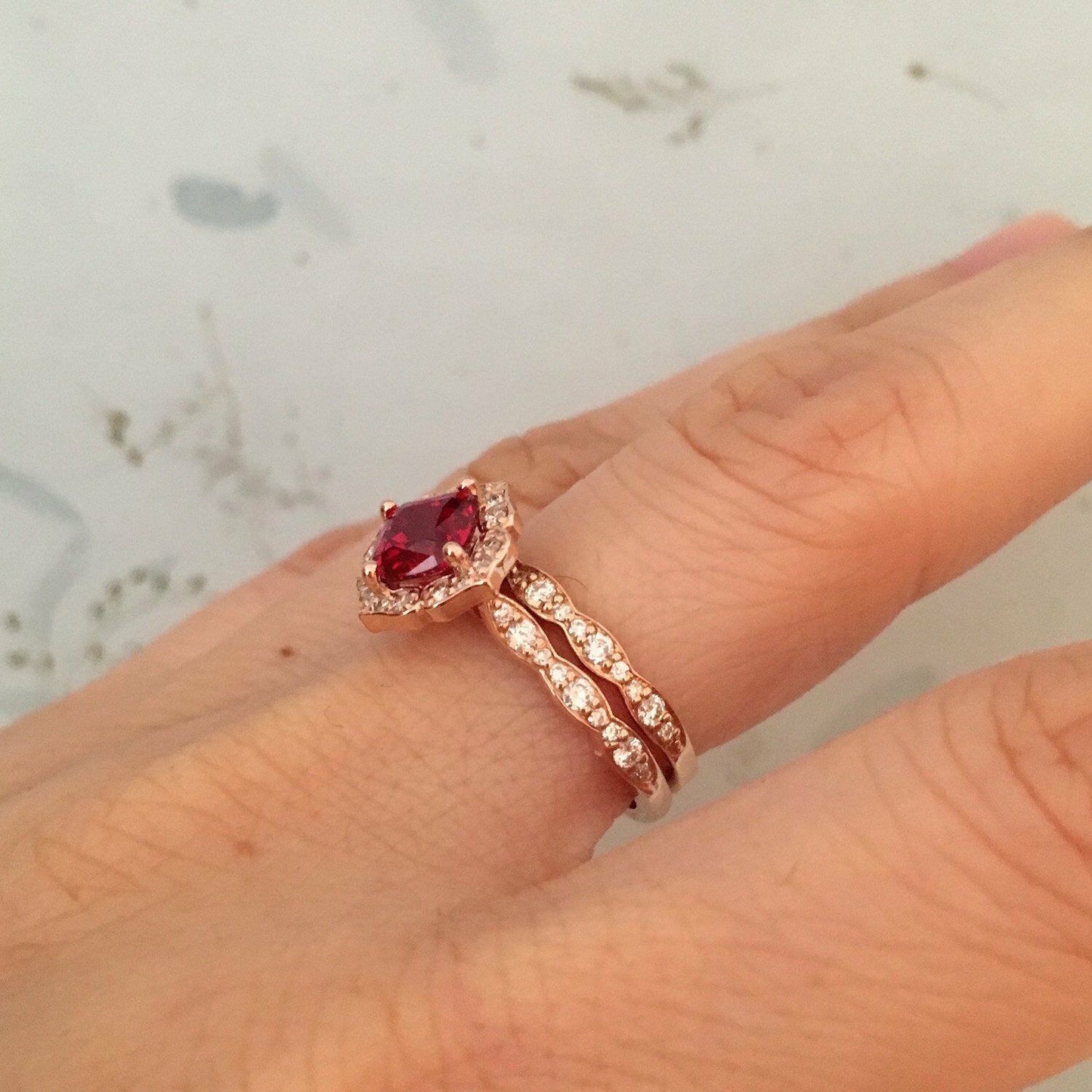 1.5 Ct Cushion Cut Red Garnet Floral Bridal Set Engagement Ring 925 Sterling Silver