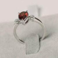 1.25 Ct Pear Cut Red Garnet 925 Sterling Silver Three-Stone Promise Ring For Her