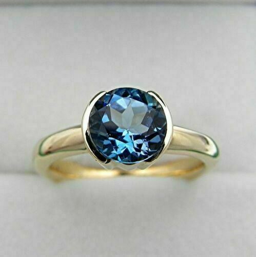 1.75 Ct Round Cut London Blue Topaz 925 Sterling Silver Solitaire Engagement Ring